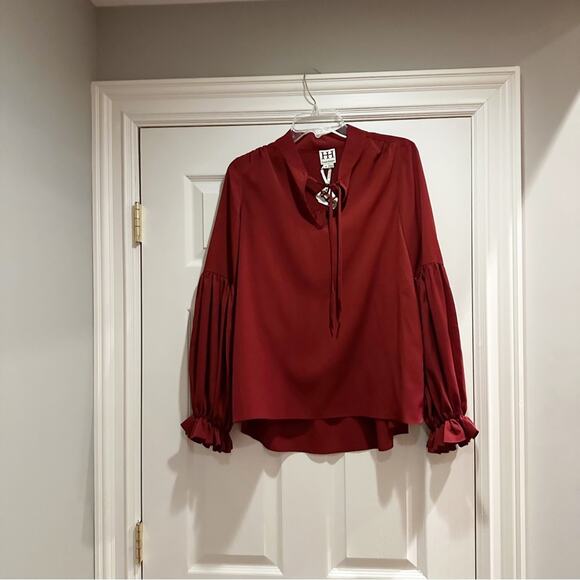 Haute Hippie Top Shirt Blouse statement Balloon Sleeve NWT NEW maroon boho Small - Picture 15 of 15